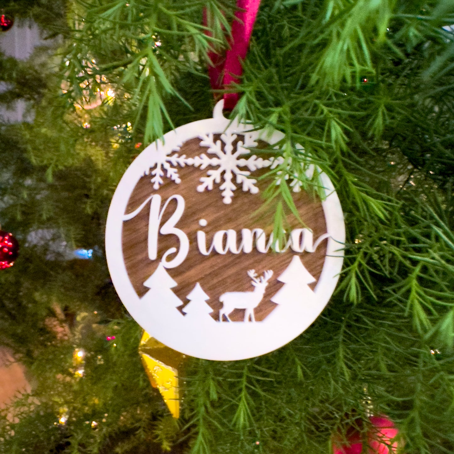 Personalised Christmas Bauble - Walnut