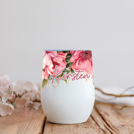 Personalised Peony Wine Tumbler