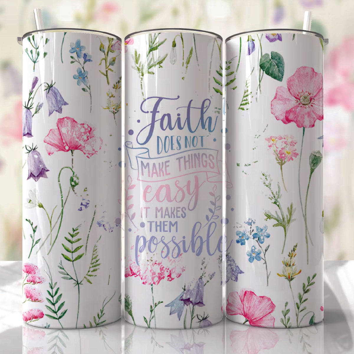 Printed Skinny 20oz Tumbler - Floral Faith