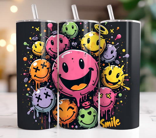 Printed Skinny 20oz Tumbler - Smiley Face