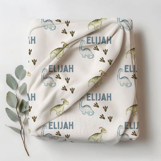 Baby Plush Blanket - Custom Name Dinosaur Print - La Luna Studio - Bespoke Personalised Gifting