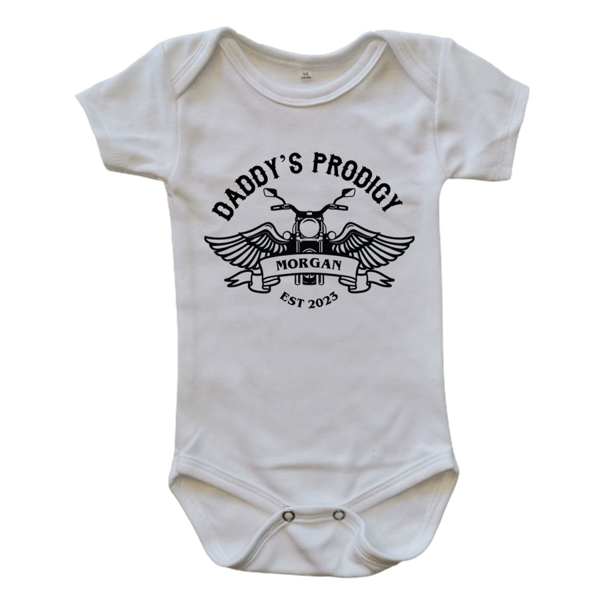 Biker Prodigy Custom Baby Onesie - La Luna Studio - Bespoke Personalised Gifting