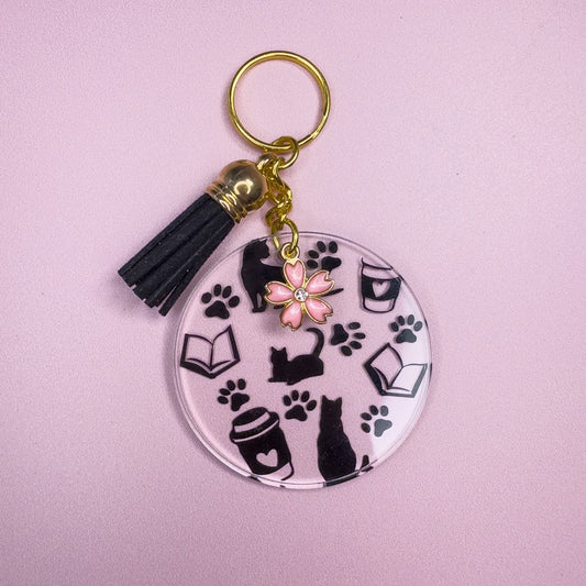 Cats and Coffee Keyring - La Luna Studio - Bespoke Personalised Gifting