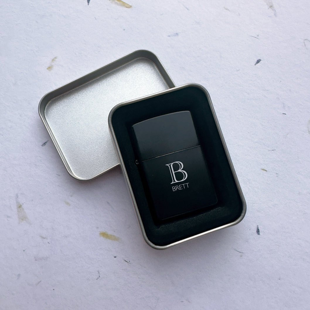 Custom Engraved Lighter - Black - La Luna Studio - Bespoke Personalised Gifting