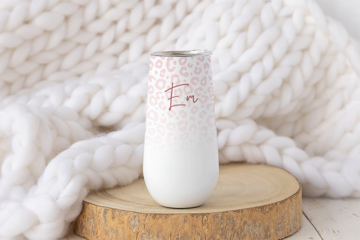 Personalised Champagne Tumbler 6oz - Leopard Print