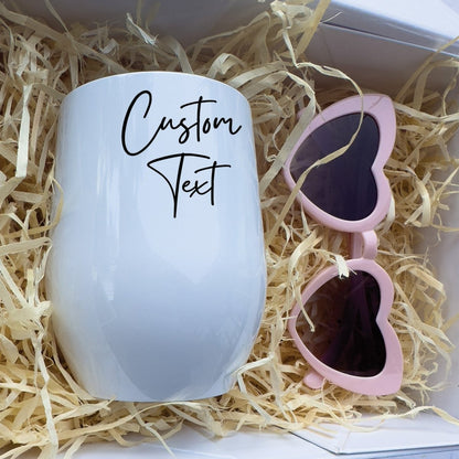 Personalised Bridesmaid Wine Tumbler and Heart Shaped Sunglasses Gift Box - La Luna Studio - Bespoke Personalised Gifting