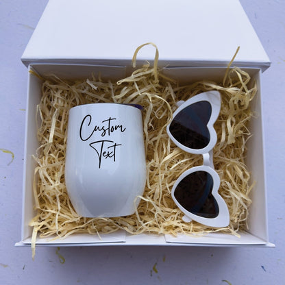 Personalised Bridesmaid Wine Tumbler and Heart Shaped Sunglasses Gift Box - La Luna Studio - Bespoke Personalised Gifting