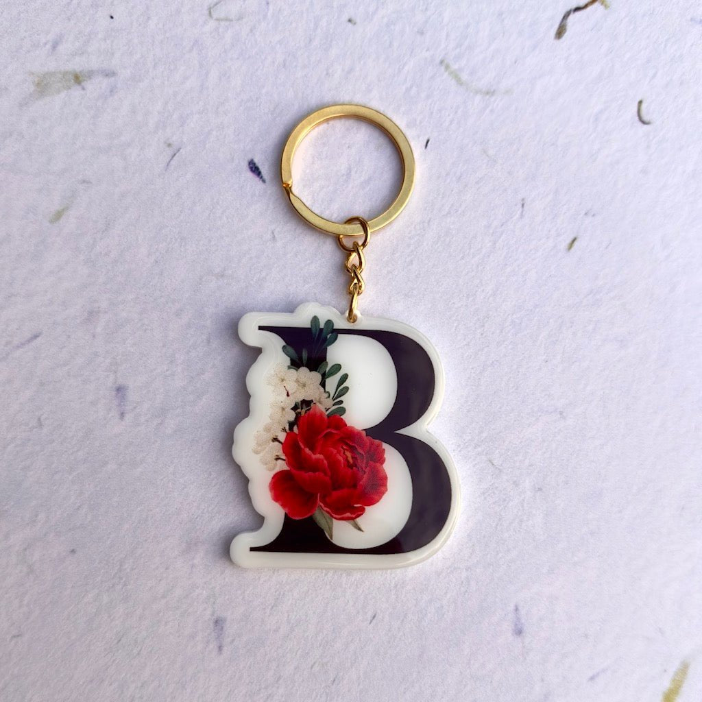 Personalised Initial Keyring - Peony - La Luna Studio - Bespoke Personalised Gifting